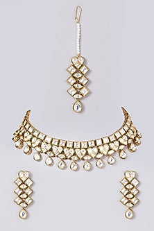 Gold Finish Kundan Polki Choker Necklace Set