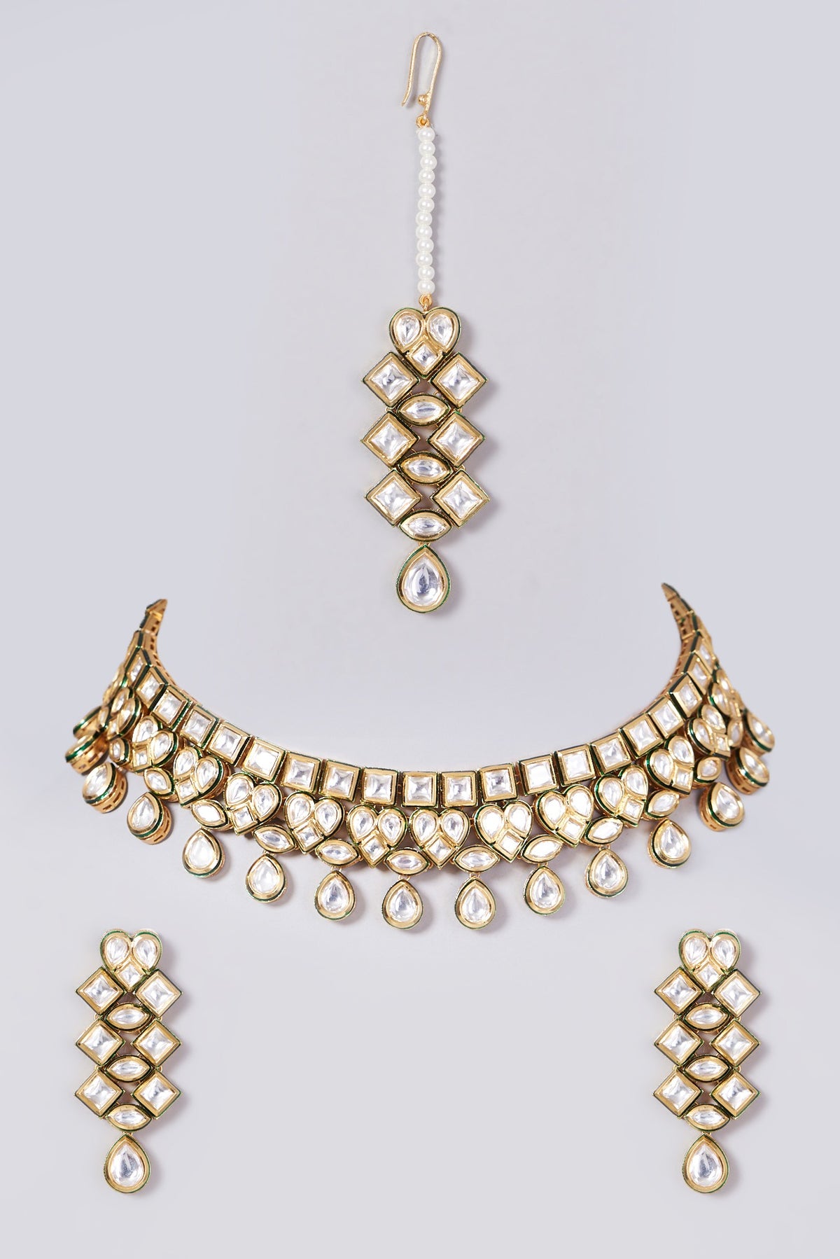 Gold Finish Kundan Polki Choker Necklace Set