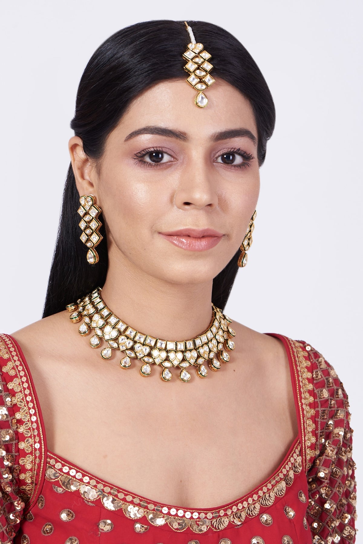Gold Finish Kundan Polki Choker Necklace Set