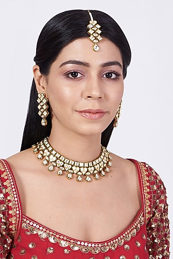 Gold Finish Kundan Polki Choker Necklace Set