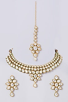 Gold Finish Kundan Polki Choker Necklace Set