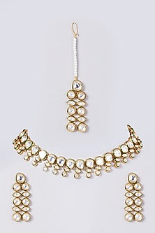 Gold Finish Kundan Polki Choker Necklace Set