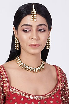 Gold Finish Kundan Polki Choker Necklace Set
