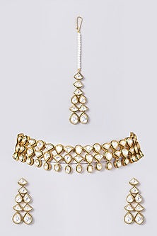 Gold Finish Kundan Polki Choker Necklace Set