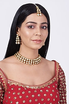 Gold Finish Kundan Polki Choker Necklace Set