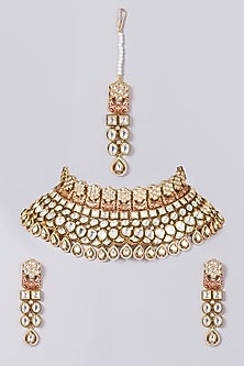 Gold Finish Kundan Polki Choker Necklace Set