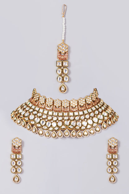 Gold Finish Kundan Polki Choker Necklace Set