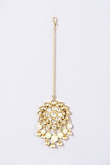 Gold Finish Pearl & Kundan Polki Maang Tikka