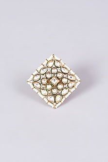 Gold Finish Kundan Polki & Pearl Ring