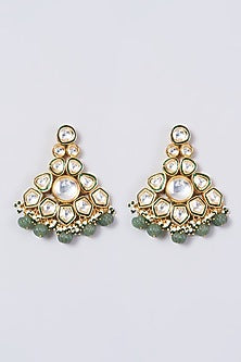 Gold Finish Kundan Polki & Green Beaded Necklace Set