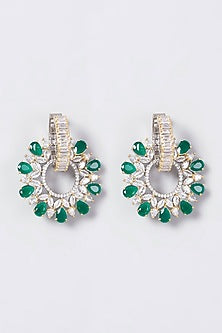 Two Tone Finish Green Synthetic Stone Earrings