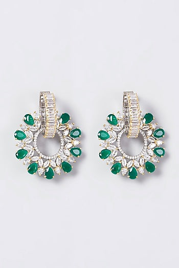 Two Tone Finish Green Synthetic Stone Earrings