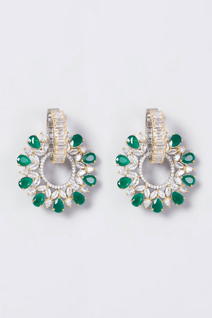 Two Tone Finish Green Synthetic Stone Earrings