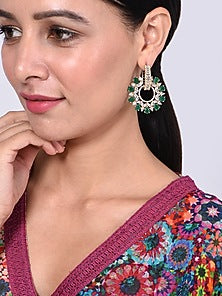 Two Tone Finish Green Synthetic Stone Earrings