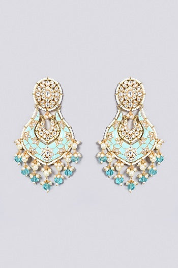 Gold Finish Kundan Polki & Blue Beaded Earrings