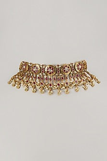 Gold Finish Multi-Colored Stone Choker Necklace