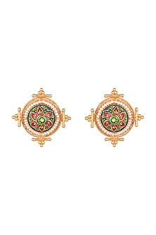 Gold Finish Faux Pearl Meenakari Stud Earrings