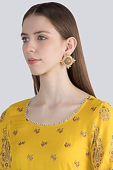Gold Finish Faux Pearl Meenakari Stud Earrings