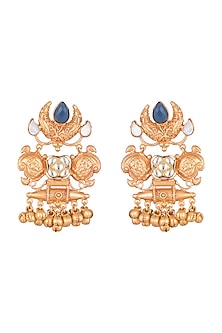 Gold Finish Kundan Polki & Blue Stone Earrings