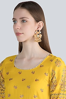 Gold Finish Kundan Polki & Blue Stone Earrings