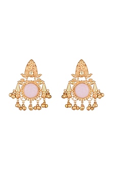 Gold Finish Kundan Polki & Pink Stone Earrings