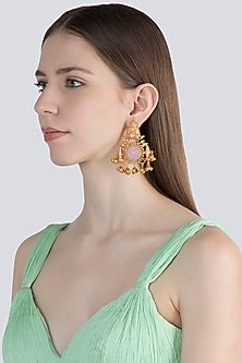 Gold Finish Kundan Polki & Pink Stone Earrings