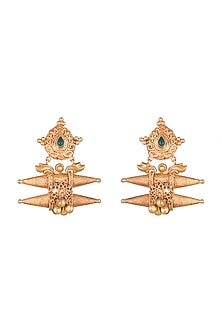 Gold Finish Green Stone Earrings