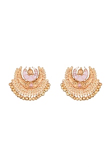 Gold Finish Pink Stone Earrings