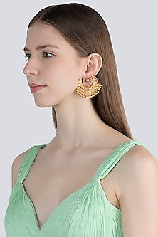 Gold Finish Pink Stone Earrings