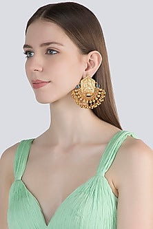 Gold Finish Turquoise Blue Stone Earrings