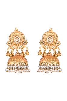 Gold Finish Faux Pearl Jhumka Earrings