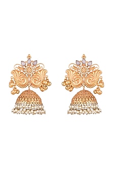 Gold Finish Faux Pearl Jhumka Earrings