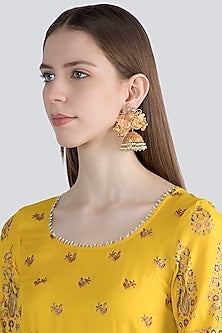 Gold Finish Faux Pearl Jhumka Earrings