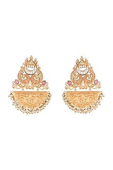 Gold Finish Kundan Polki & Pink Stone Earrings