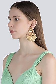 Gold Finish Kundan Polki & Pink Stone Earrings