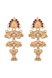 Gold Finish Red Stone Antique Style Earrings