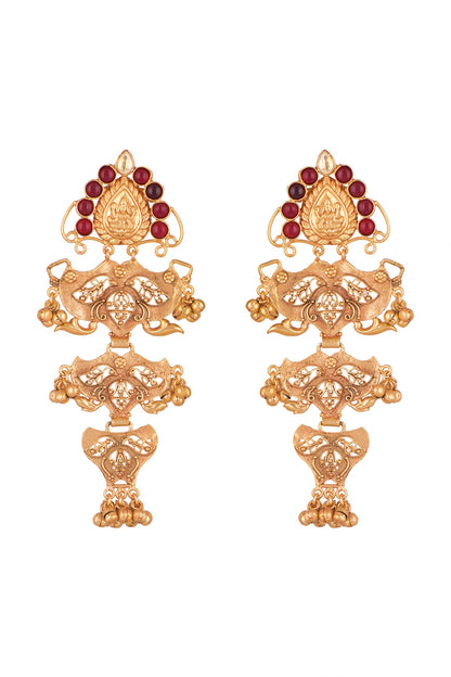 Gold Finish Red Stone Antique Style Earrings