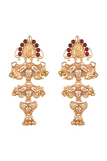 Gold Finish Red Stone Antique Style Earrings