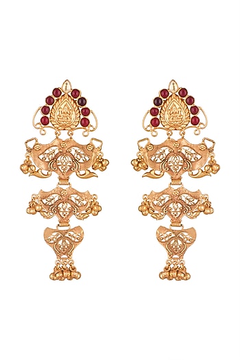 Gold Finish Red Stone Antique Style Earrings