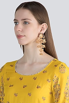 Gold Finish Red Stone Antique Style Earrings