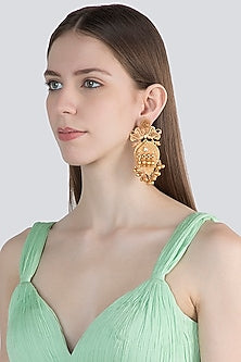 Gold Finish Antique Style Long Earrings
