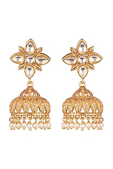Gold Finish Kundan Polki Jhumka Earrings