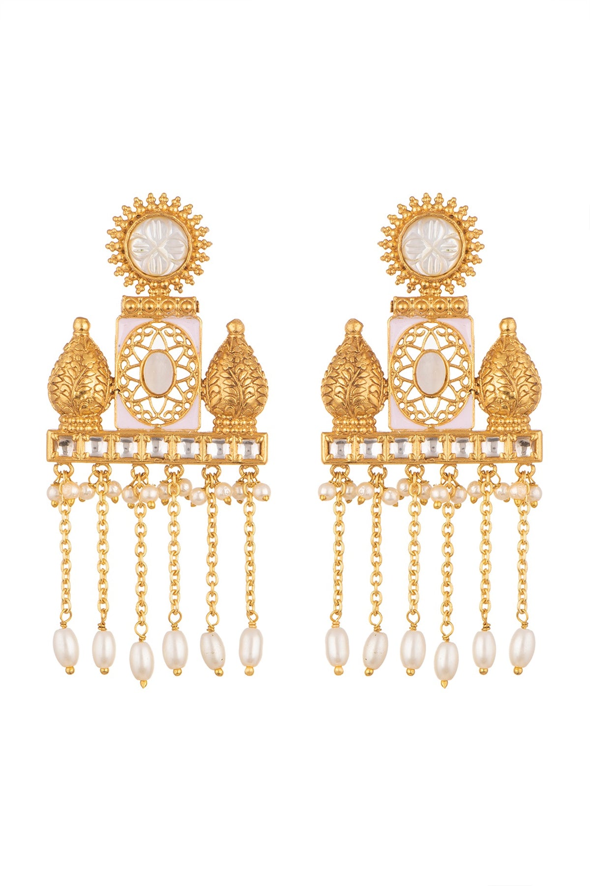 Gold Finish Kundan Polki & White Stones Earrings