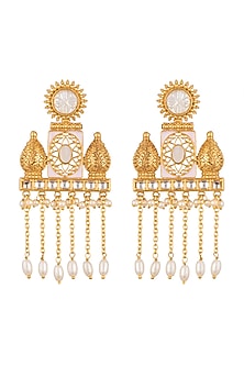 Gold Finish Kundan Polki & White Stones Earrings