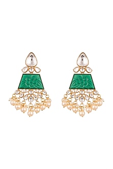 Gold Finish Kundan Polki & Green Stone Earrings