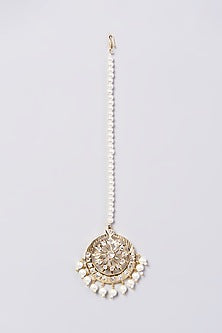 Gold Finish Kundan Polki & Pearl Maang Tikka