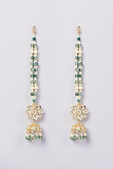 Gold Finish Kundan Polki & Green Drop Layered Necklace Set