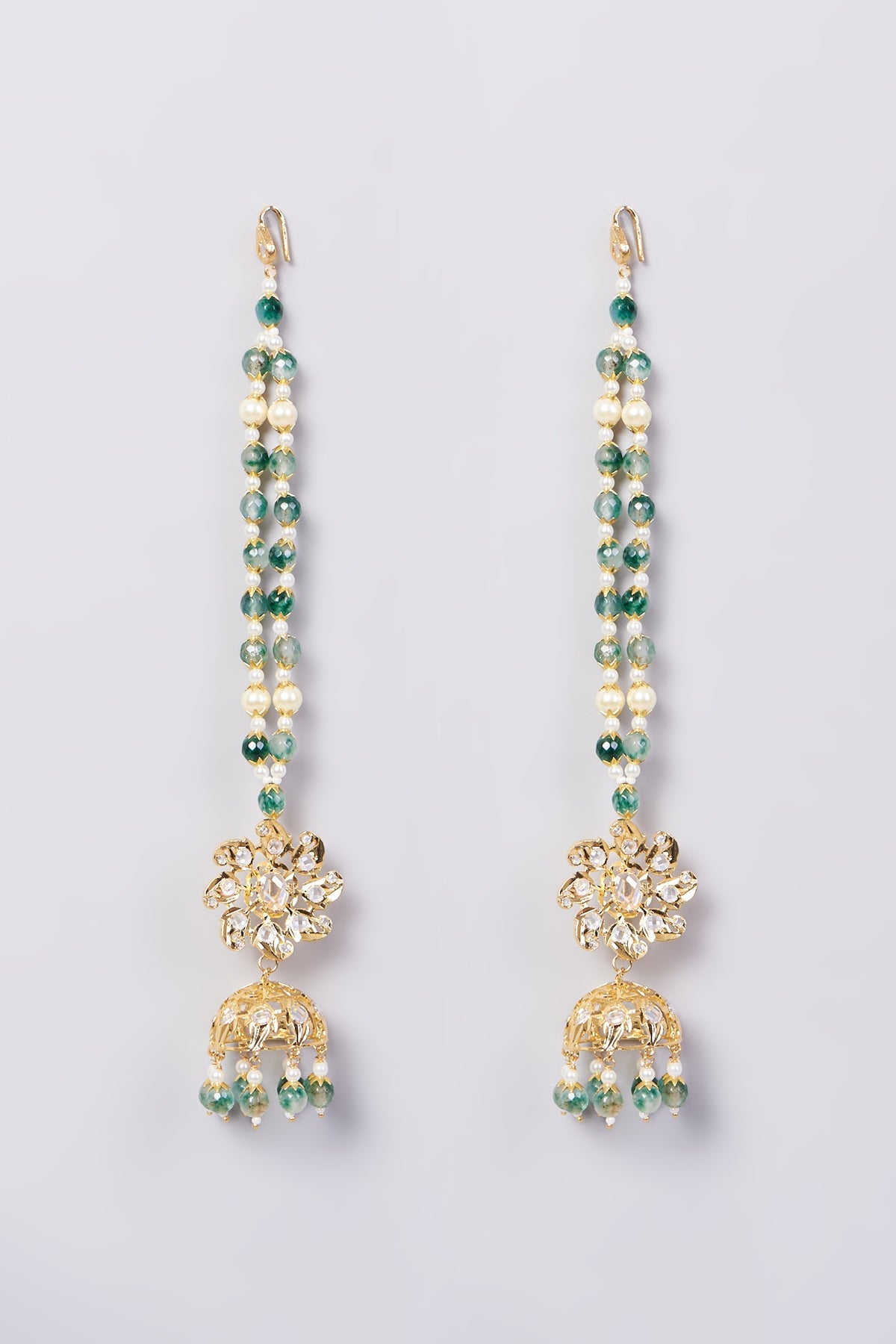 Gold Finish Kundan Polki & Green Drop Layered Necklace Set
