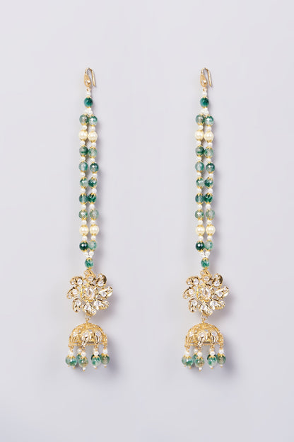 Gold Finish Kundan Polki & Green Drop Layered Necklace Set
