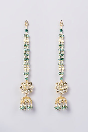 Gold Finish Kundan Polki & Green Drop Layered Necklace Set